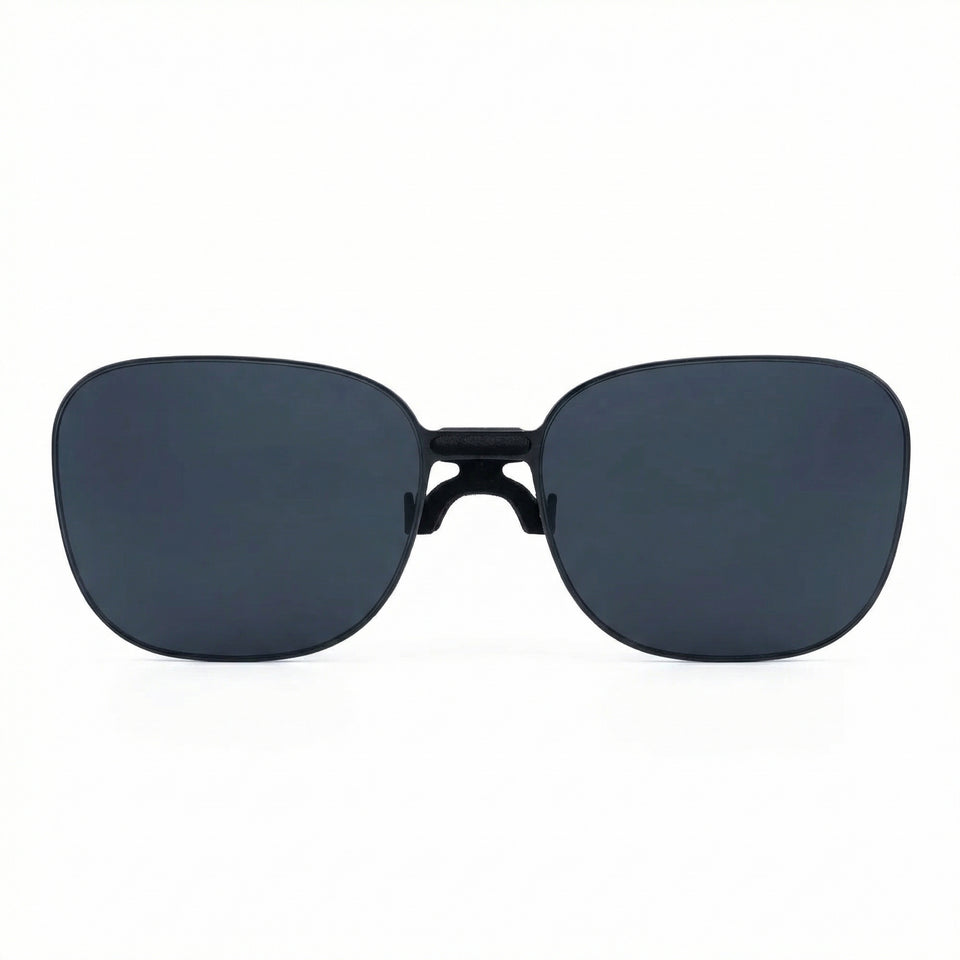 SGG Rokid SunClip front product view showing polarized clip-on sunglasses for Rokid Glasses — SmartGlass Gear