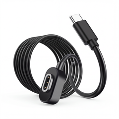 Rokid magnetic charging cable — coiled hero detail with magnetic charging head — SmartGlass Gear