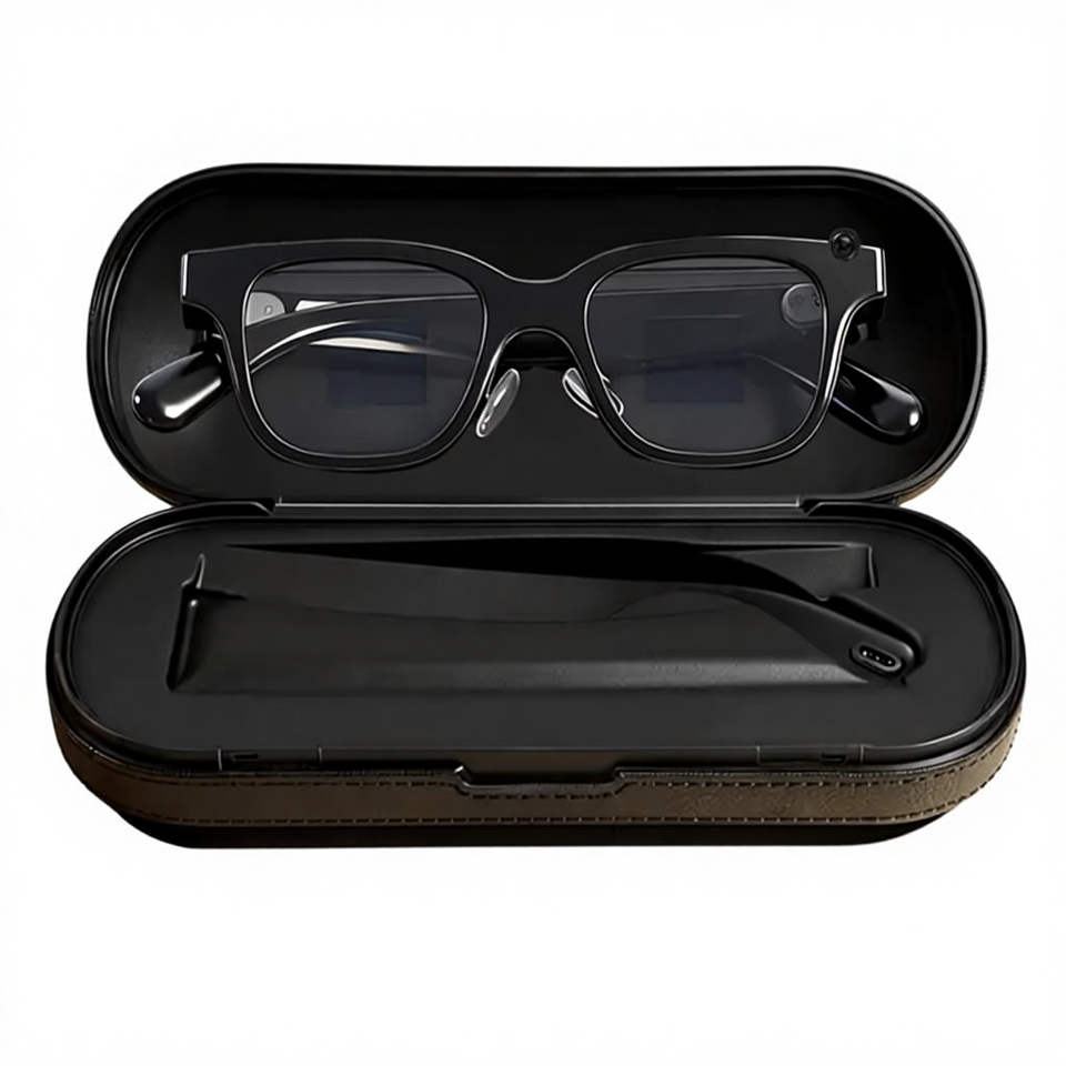 SGG VAULT Charge case opening and glasses placement demonstration for Rokid Glasses — SmartGlass Gear