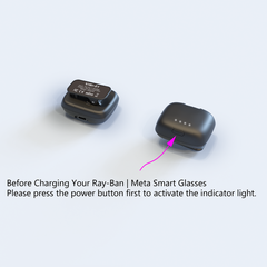 SGG POD Meta charging use example with compact battery pod next to Ray-Ban Meta smart glasses — SmartGlass Gear