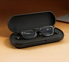 SGG VAULT Charge black Rokid charging case open with glasses stored inside — SmartGlass Gear