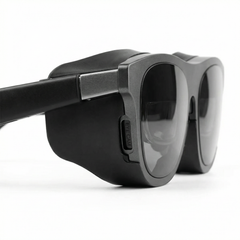 SGG SHADE One — XREAL One light blocker — side profile showing fit with the frame — SmartGlass Gear
