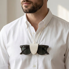 SGG HANG — Leather magnetic clip lanyard — Ray-Ban white clip lifestyle — SmartGlass Gear