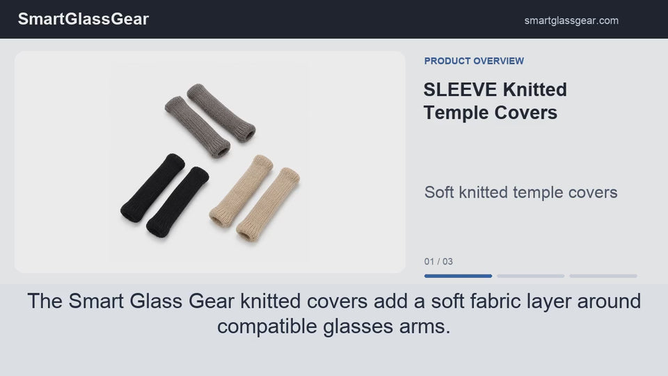 SmartGlassGear SmartGlassGear SLEEVE Knitted Temple Covers product overview with English narration and captions