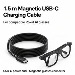 1.5 m USB-C to magnetic charging cable for compatible Rokid AI glasses. Glasses pictured for connection context; cable only.