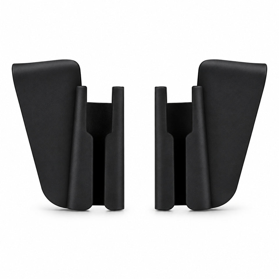Two black side light-shield accessories shown alone on white.
