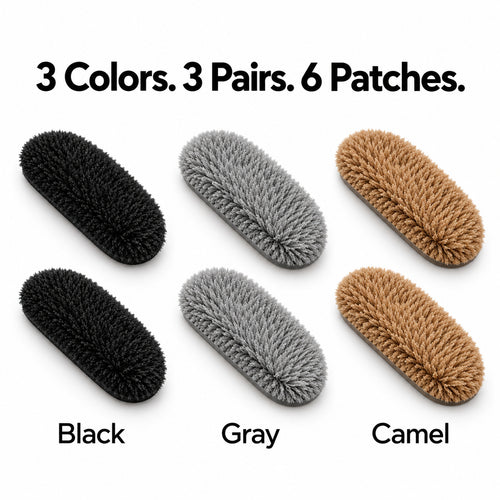 Three-color set contents: two Black, two Gray and two Camel fleece nose patches; three pairs, six patches total.
