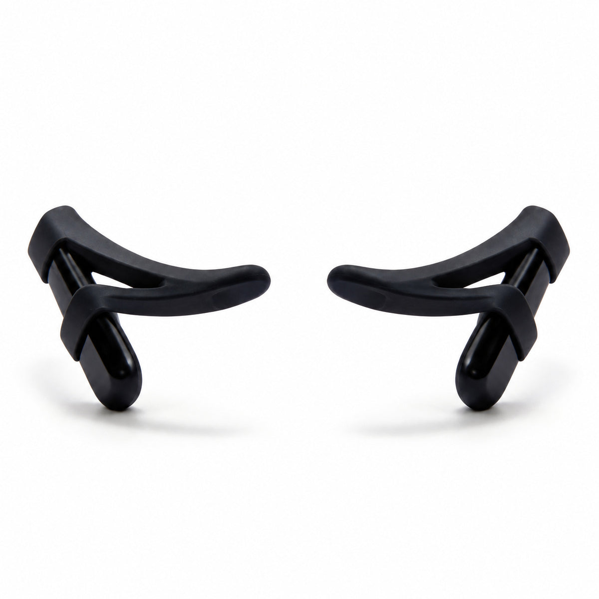 Two black anti-slip glasses accessories shown alone on white.
