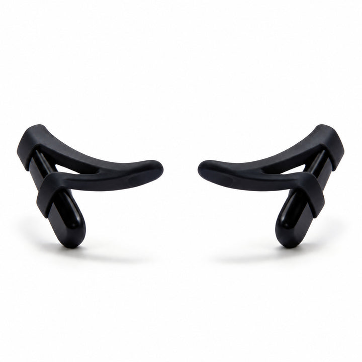 Two black anti-slip glasses accessories shown alone on white.
