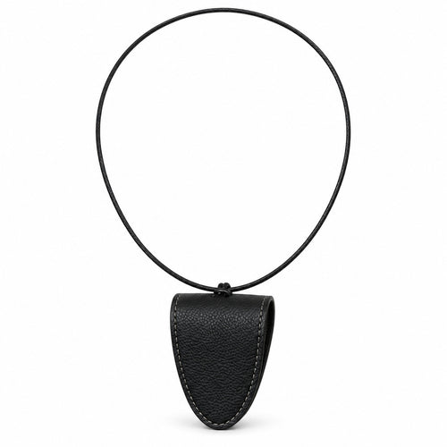 Black magnetic leather glasses-holder necklace and black cord; glasses not included.