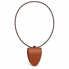 Brown magnetic leather glasses-holder necklace and brown cord; glasses not included.