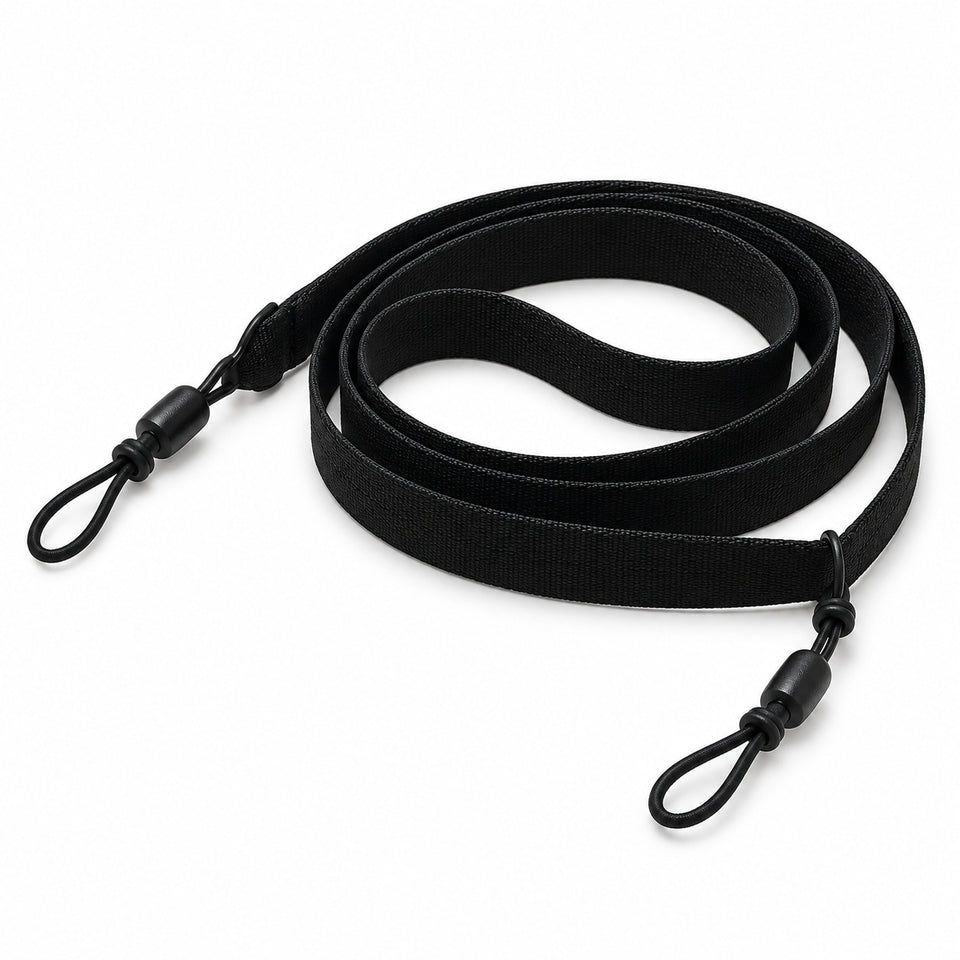 Black support strap with its attachment loops shown alone; glasses not included.