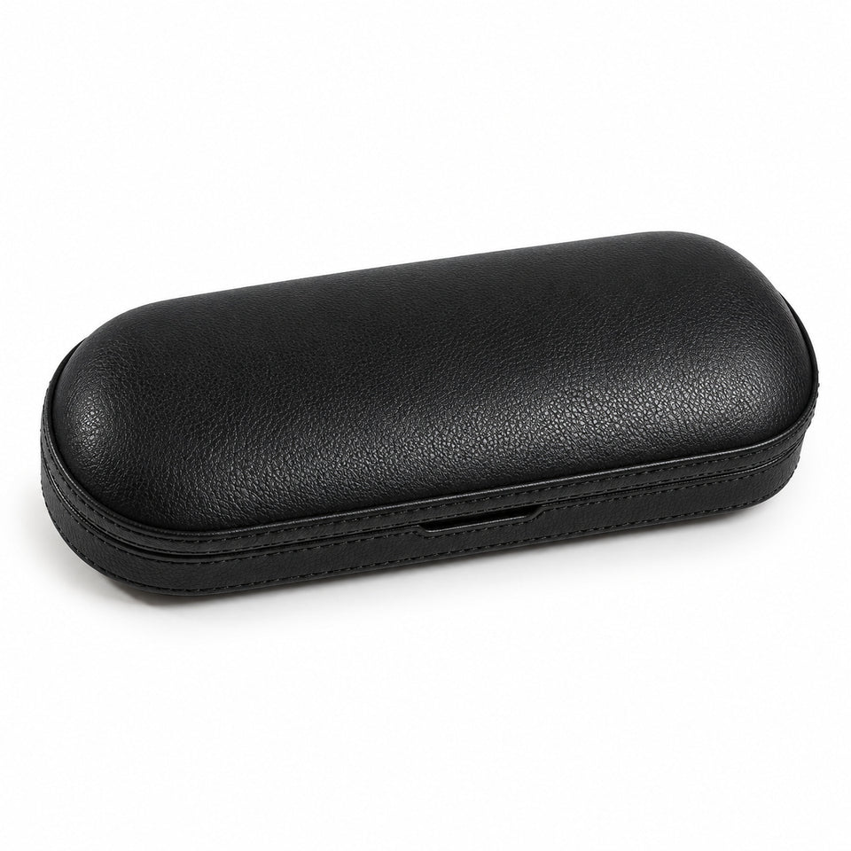 Black closed charging case shown alone; glasses not included.