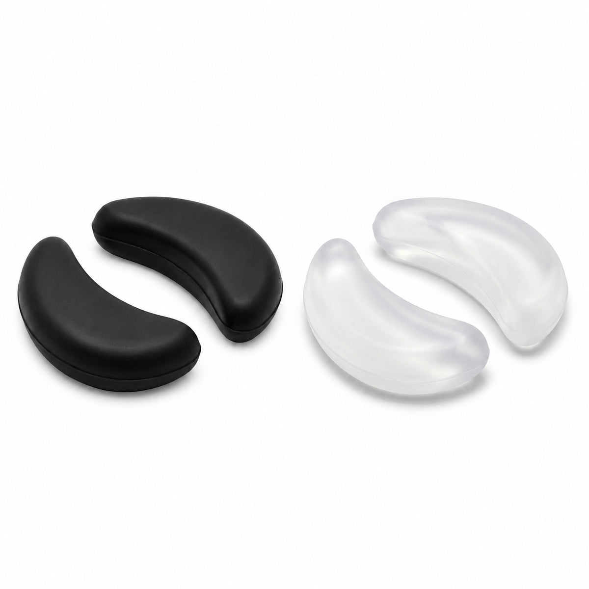 Two pairs of silicone replacement nose pads, Black and translucent White, four pieces.